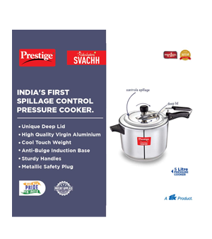 Prestige Nakshatra Plus Svachh Aluminium Straight Wall Inner Lid Pressure Cooker - Silver, 5 L+3L 