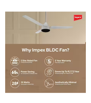 Impex BLDC Ceiling Fan 1200 mm ATOM 28 5 Star Rated Ceiling Fan for Home with Remote Control | 