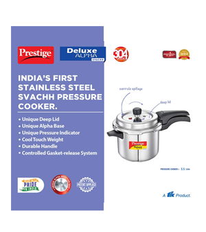 Prestige Svachh Deluxe Alpha 3.5 Litre Stainless Steel Outer Lid Pressure Cooker- Combo