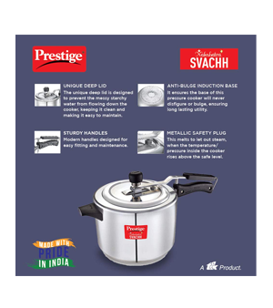 Prestige Nakshatra Plus Svachh Aluminium Straight Wall Inner Lid Pressure Cooker - Silver, 5 L+3L 