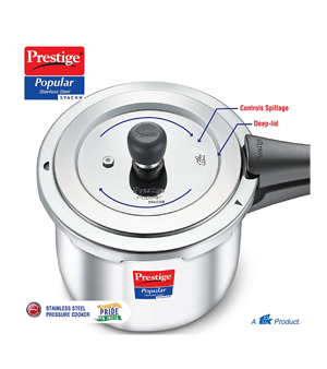 Prestige Popular Svachh Spillage Control Stainless Steel Outer Lid Pressure Cooker, 3 L (Silver)