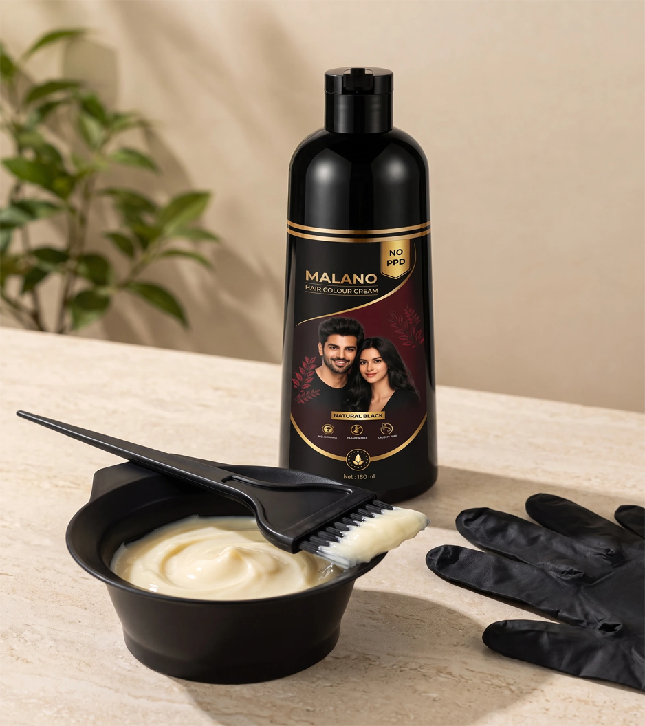 Malano NO PPD Hair Colour Cream – Natural Black (Ammonia-Free, 180ml)