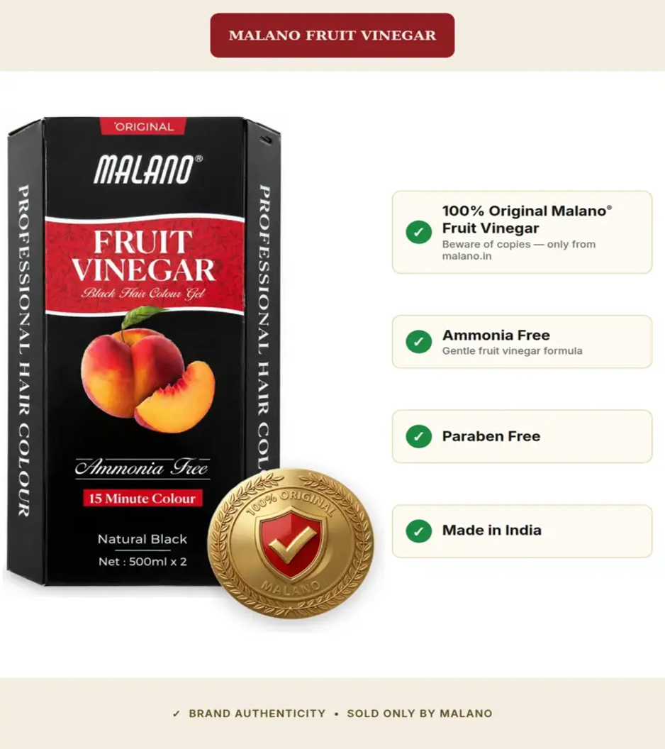 Malano Fruit Vinegar Hair Colour – Natural Black (Ammonia-Free, 1 Litre Pack)