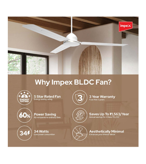 Impex BLDC Ceiling Fan 1200 mm HISAVE 31 DX 5 Star Rated Ceiling Fan for Home with Remote Control | 