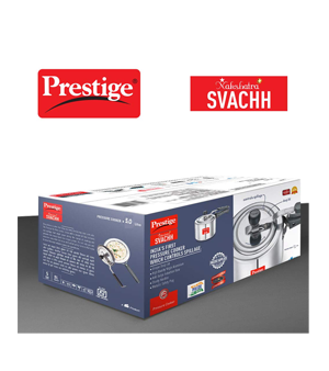 Prestige Nakshatra Plus Svachh Aluminium Straight Wall Inner Lid Pressure Cooker - Silver, 5 L+3L 