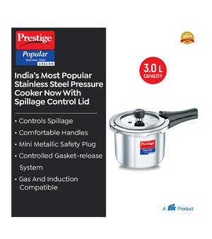 Prestige Platina Popular Stainless Steel 3PCS BYK Set Cookware+ SS Popular 3L Pressure Cooker